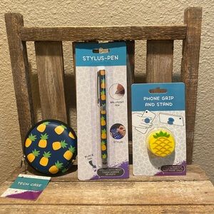 Pineapple Stylus Pen, Pineapple Phone Grip & Pineapple Tech Case Bundle Of 3